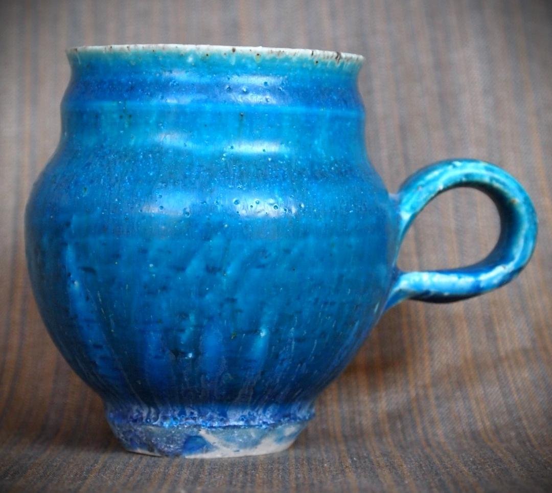 人気作家★金澤尚宜★うねうね青マグカップ★あよお