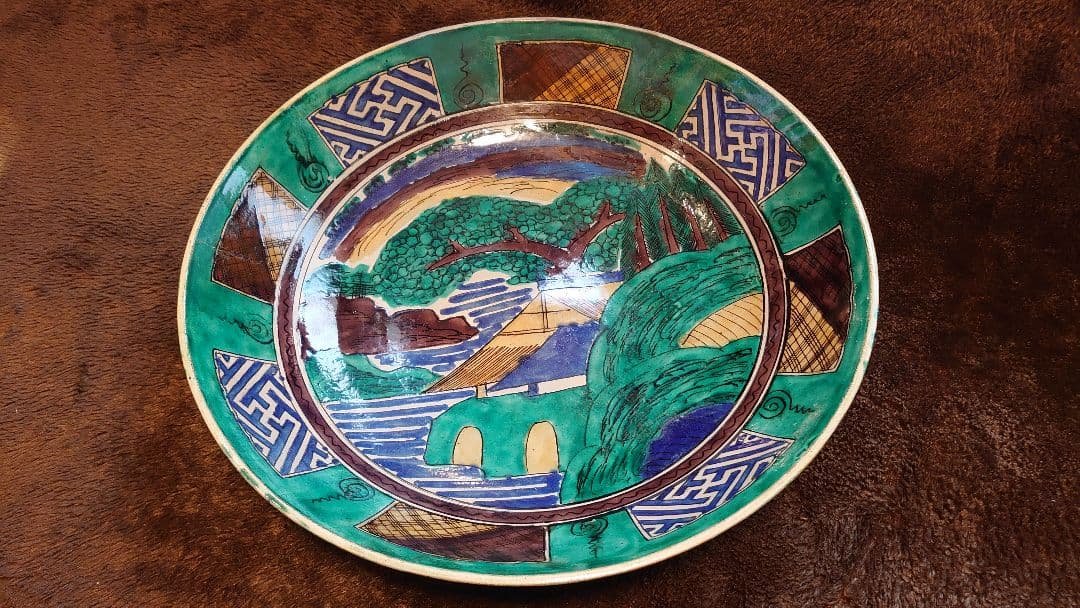 古九谷　九谷焼　青九谷　吉田屋　松山　正院　大皿　蔵出し　１客