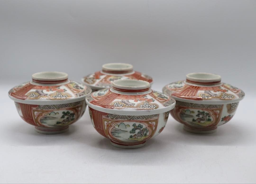 大聖寺手　伊万里色絵蓋茶碗4点　送料込み250929