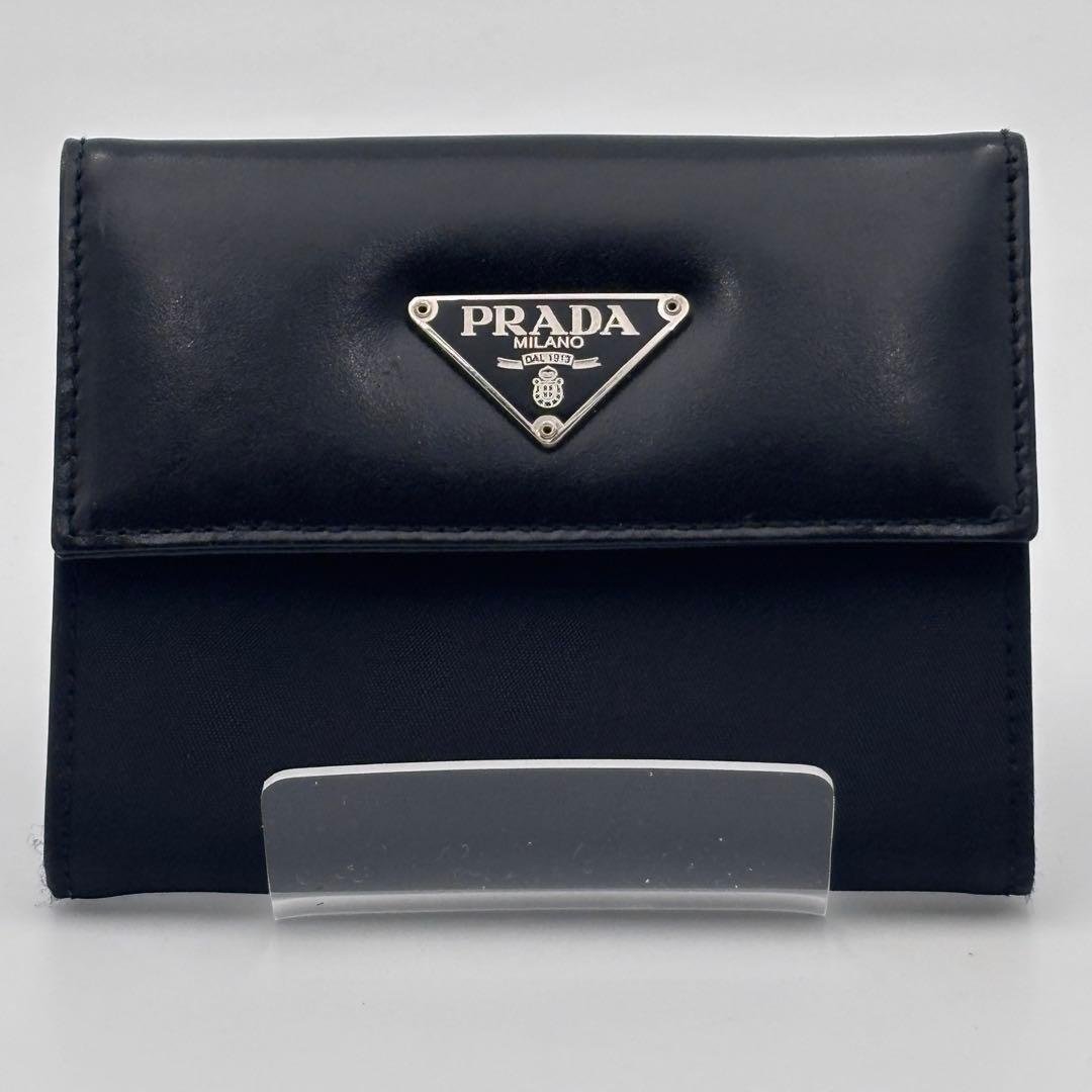 【美品】PRADA プラダ レザー×ナイロン 小銭入れ 財布 ブラック