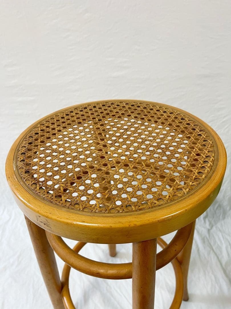 『秋田木工』ラタン編み　ハイスツール　廃盤品　ブナ材　vintage