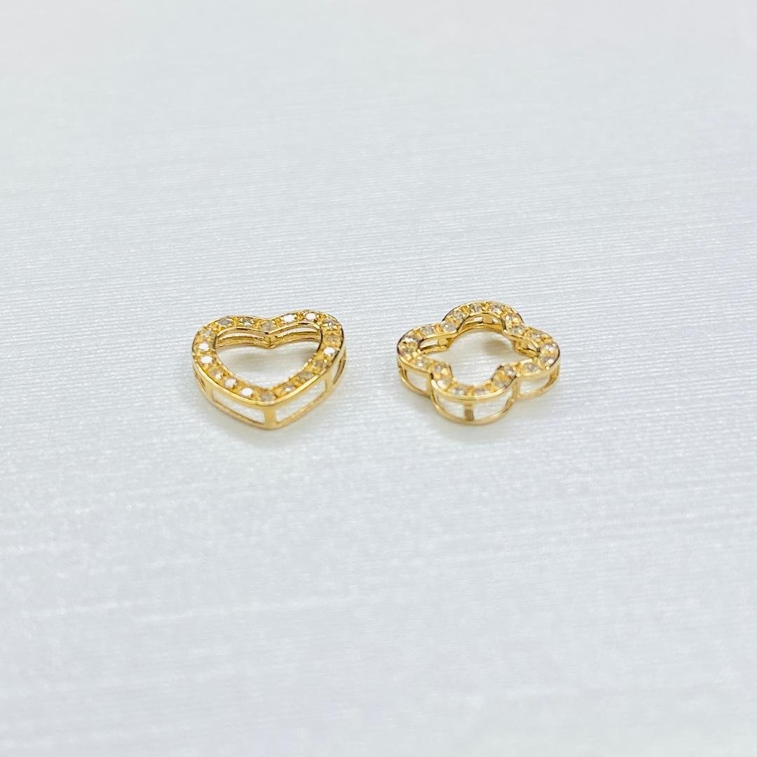 天然ダイヤモンド K18YG クローバー 四ツ葉 チャーム ネックレスパーツ