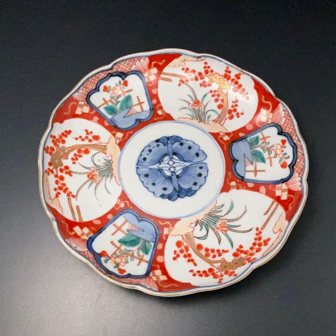 伊万里色絵窓絵花図七寸皿∅21㎝　赤絵　通り文　古伊万里　R1379B2