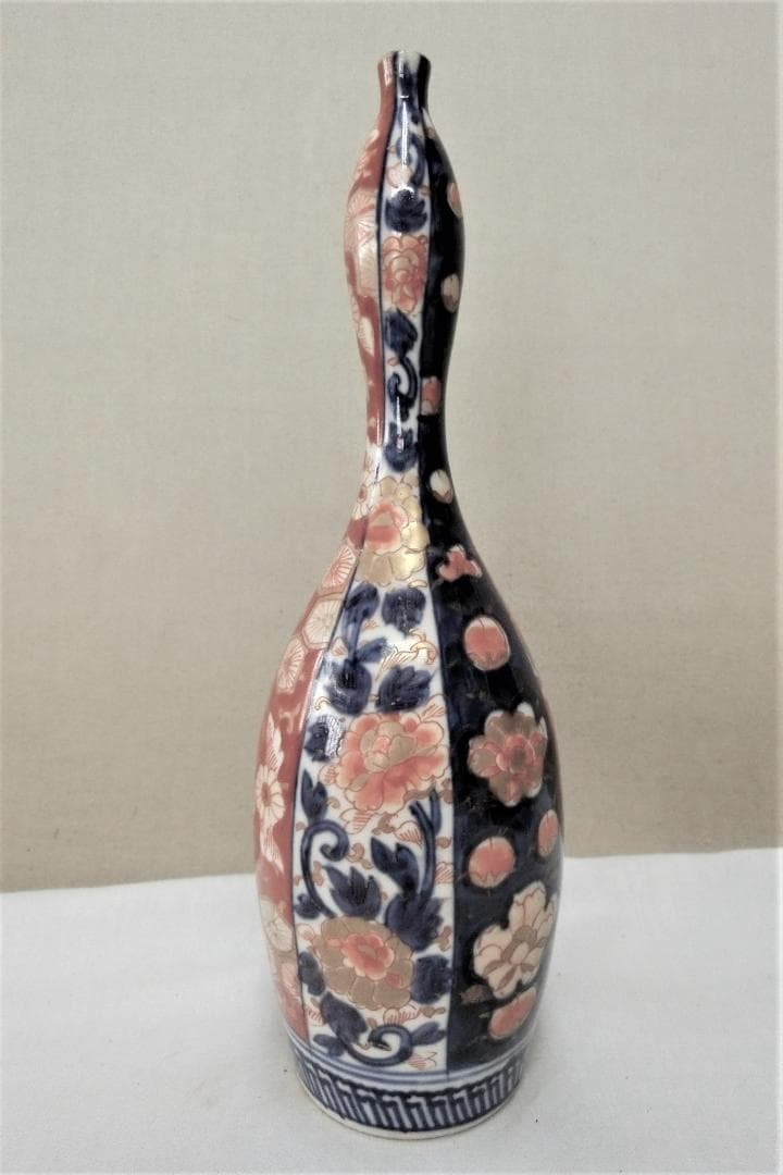 【伊万里　細長瓢箪徳利　色絵 　鑑賞陶磁器　花紋】◆骨董古美術　インテリア　花器