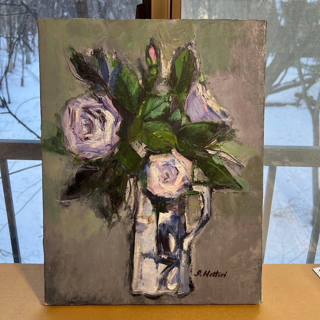 作者不詳　Hattari 油彩画 バラの花束