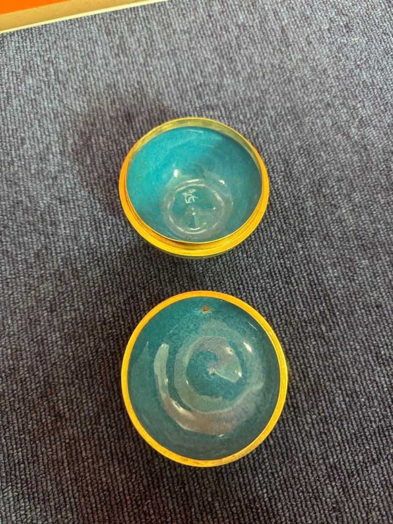 1822  七宝焼　景泰藍　花瓶2客　りんご型蓋物1客