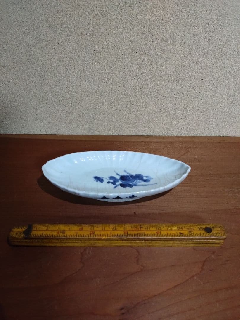 藍九谷 花紋 菊形長皿